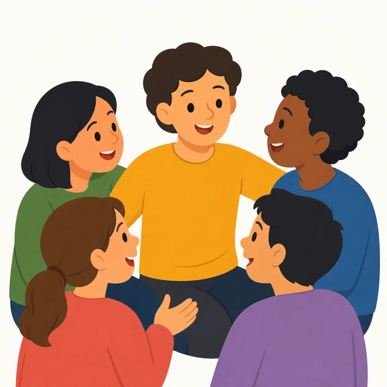 gregarious（社交的な・形容詞）の覚え方イラスト — gregarious は group, gather, congregation など「集まる」系の語と同じ箱に入れると覚えやすい