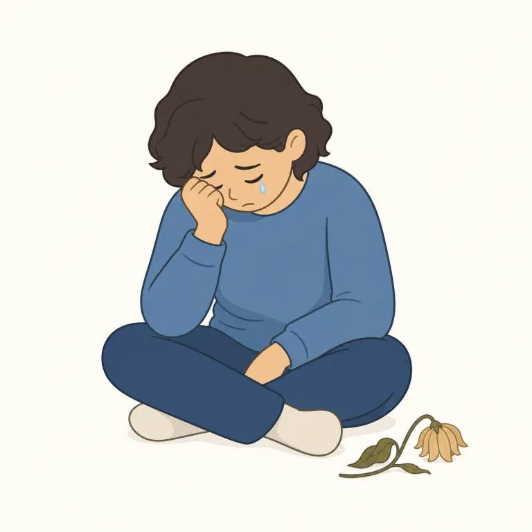 grieve（悲しむ・動詞）の覚え方イラスト — grieve は名詞 grief「深い悲しみ」と結びつけると覚えやすい動詞です