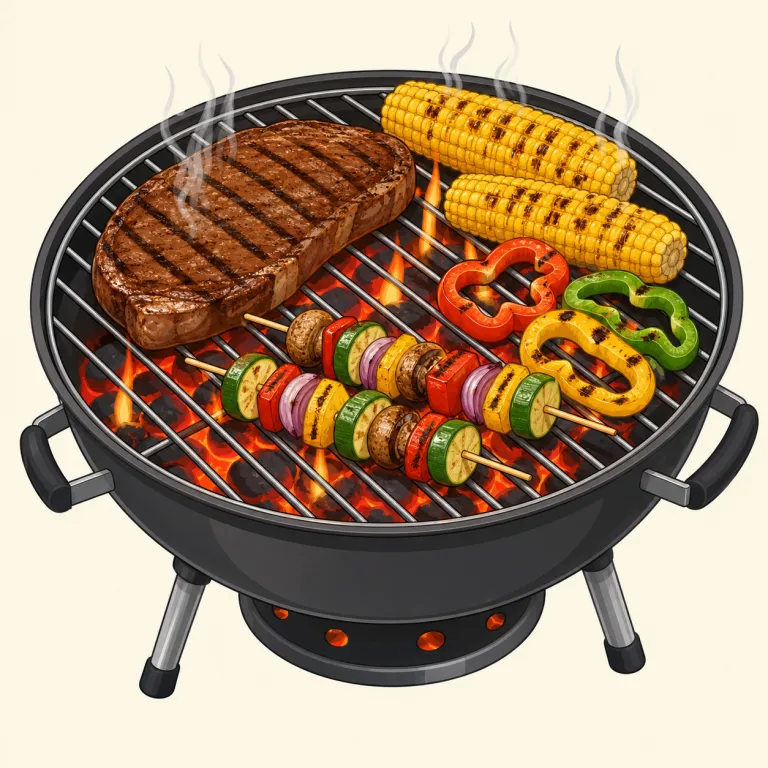 grilling（網焼き、焼くこと・名詞）の覚え方イラスト — grill は焼き網やグリルのこと、と考えましょう