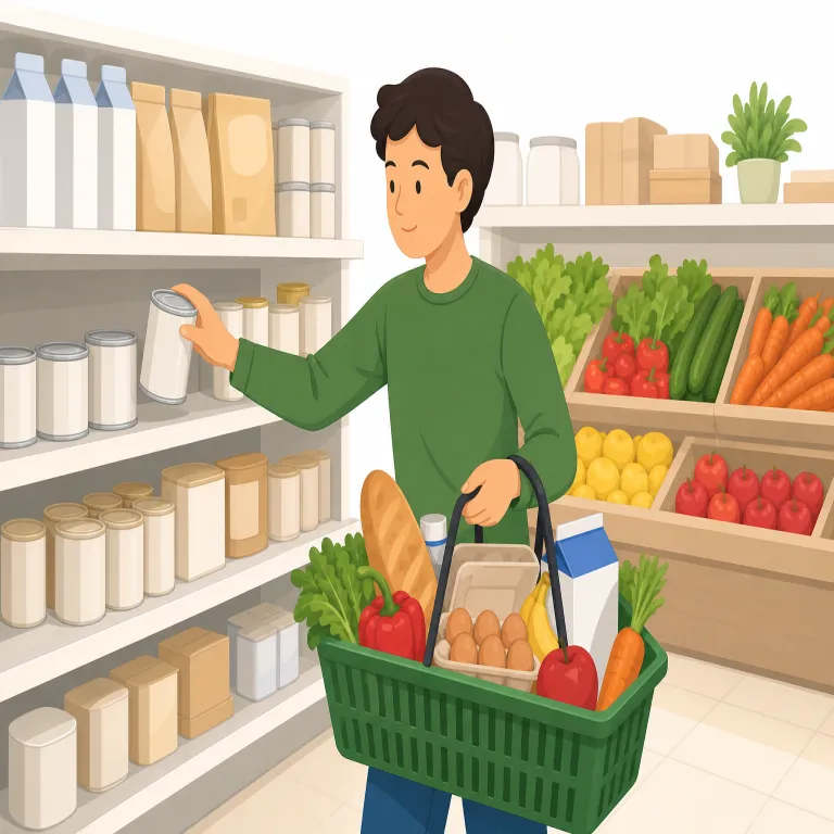 grocery（食料品・名詞）の覚え方イラスト — grocery は単語単体で覚えるより、grocery store, grocery shopping, grocery list, buy groceries のまとまりで覚えると定…