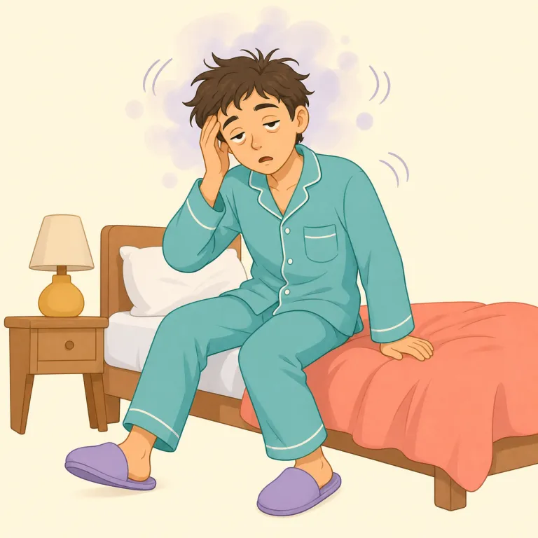 groggy（ぼんやりした、ふらふらの・形容詞）の覚え方イラスト — groggy は「ただ眠い」より広く、頭も体もしゃんとしない鈍さまで含む語