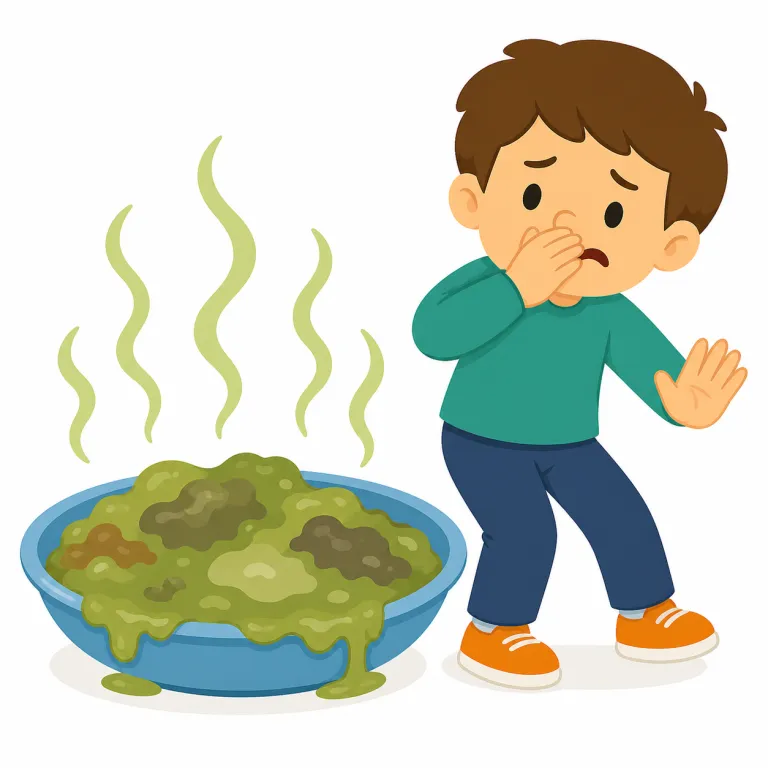 gross（気持ち悪い・形容詞）の覚え方イラスト — gross は、見た目・におい・味・行動などに対して「うわ、気持ち悪い」と感じる時の口語的な形容詞です