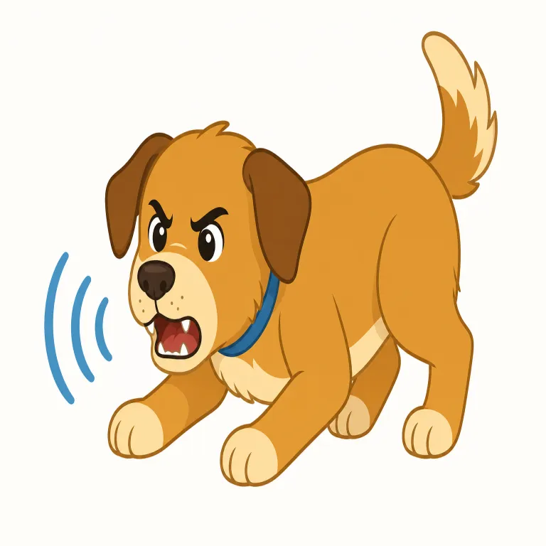 growl（うなる・動詞）の覚え方イラスト — growl を動詞で覚えるなら、主語が低音を発する瞬間に注目します