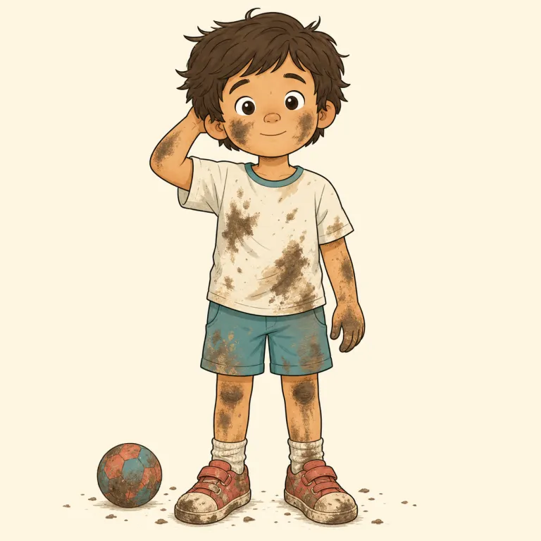 grubby（汚い・形容詞）の覚え方イラスト — dirty より少し具体的で、泥・油・手あかで「薄汚れた」感じを思い浮かべると残りやすい