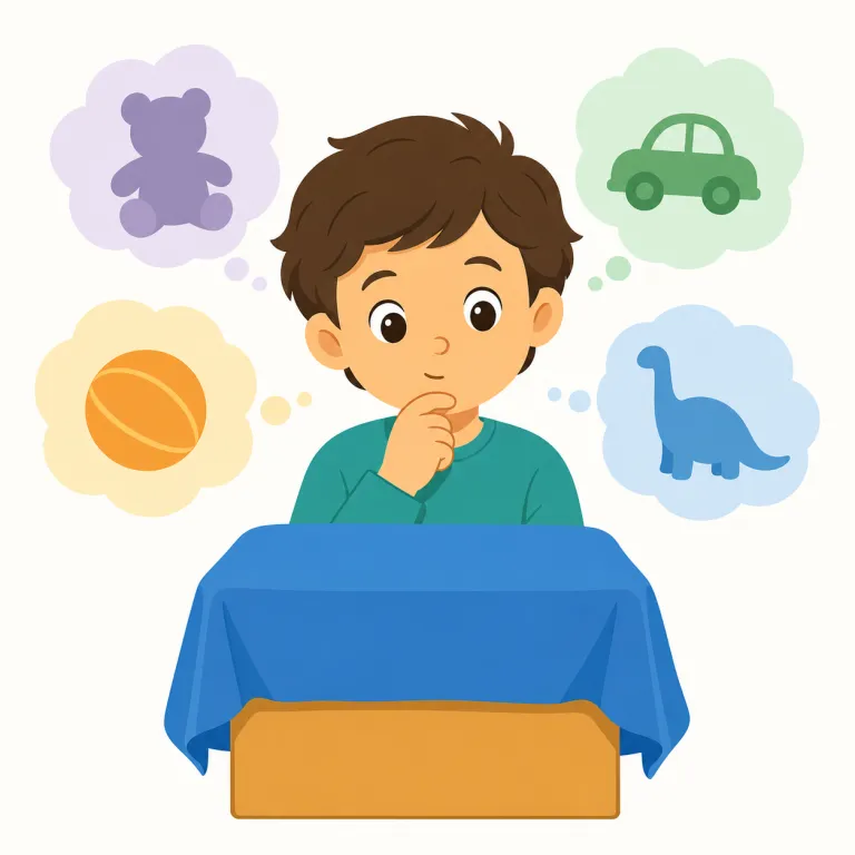 guess（推測する・動詞）の覚え方イラスト — 動詞では、頭の中で候補を一つ選び、声に出してみる動作として覚える