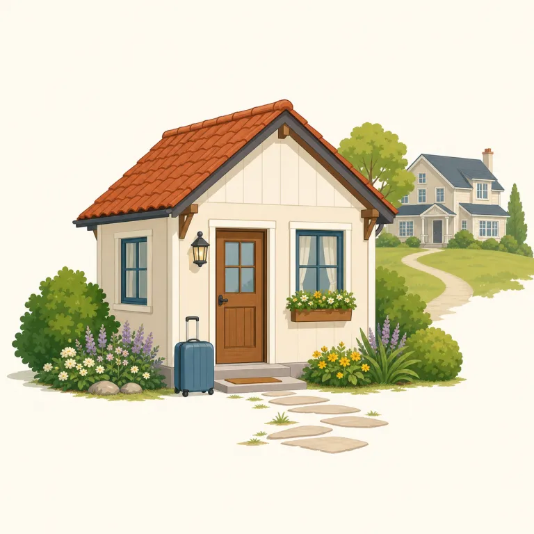 guesthouse（客用の別棟、離れ・noun）の覚え方イラスト