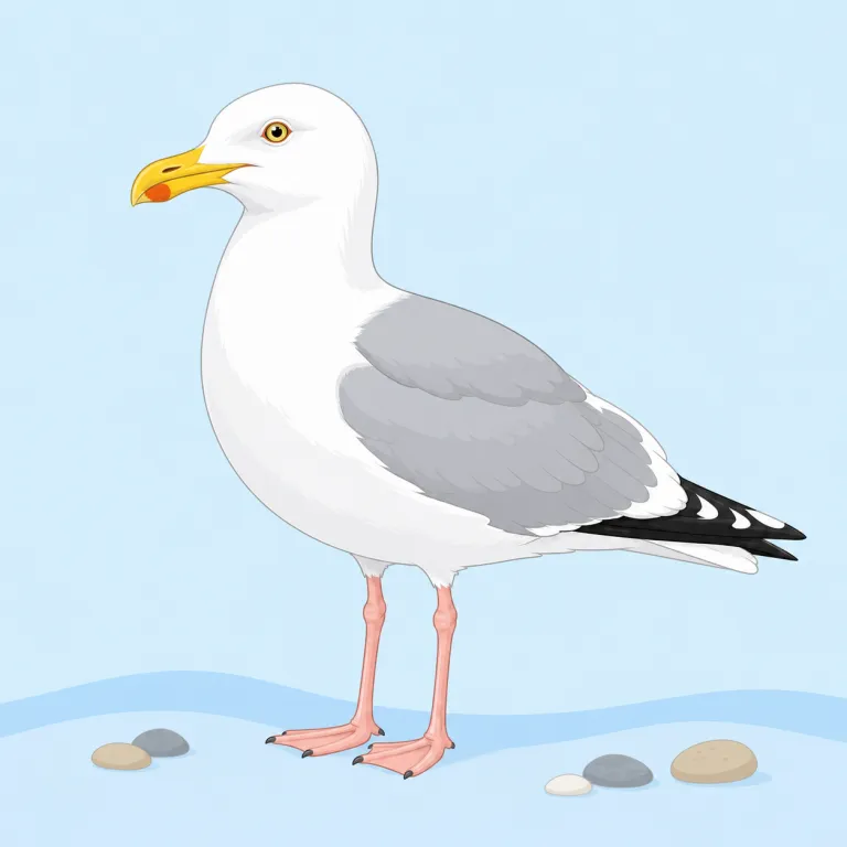 gull（カモメ・名詞）の覚え方イラスト — gull は seagull と同じく「カモメ」を表し、単独でもよく使われる