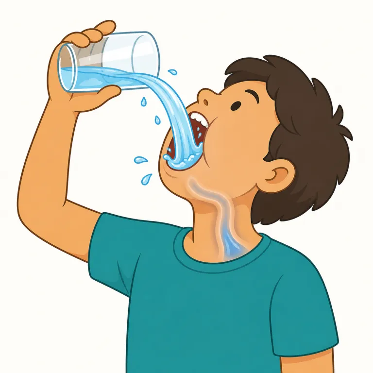 gulping（がぶがぶ飲んでいる、一気に飲み込んでいる・動詞）の覚え方イラスト — gulp は「ごくっと一気に飲み込む」