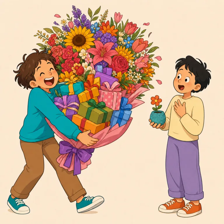 gushingly（大げさに・副詞）の覚え方イラスト — gush は、水などが「勢いよく噴き出す」という基本イメージを持ちます