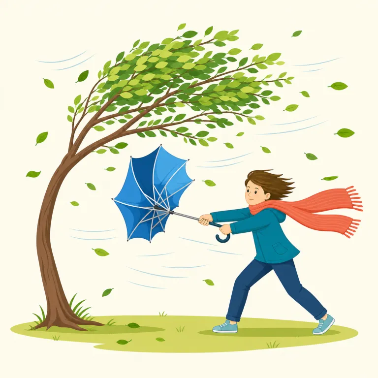 gusty（突風の吹く・形容詞）の覚え方イラスト — windy を知っていれば整理しやすい語です