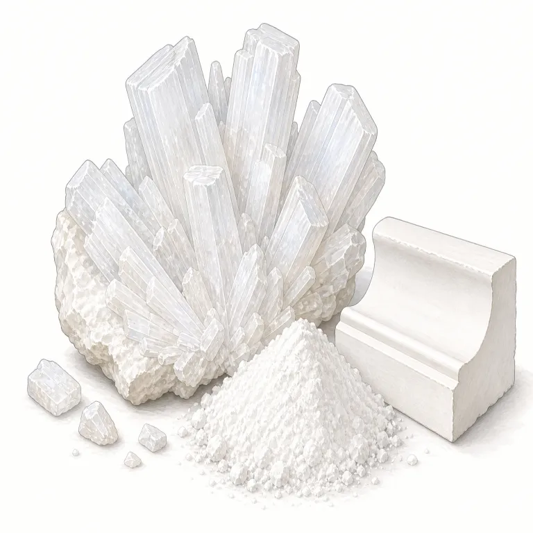 gypsum（石膏・名詞）の覚え方イラスト — gypsum は単独で丸暗記するより、plaster と対比すると残りやすいです