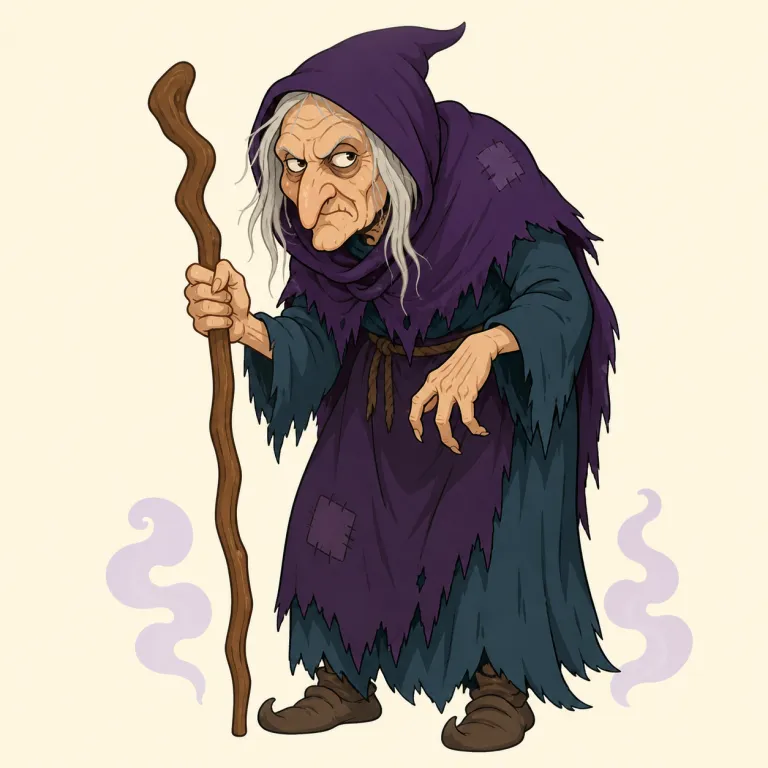 hag（鬼婆・名詞）の覚え方イラスト — hag は昔話や幻想物語に出てくる、恐ろしい顔つきの「鬼婆」を表す語