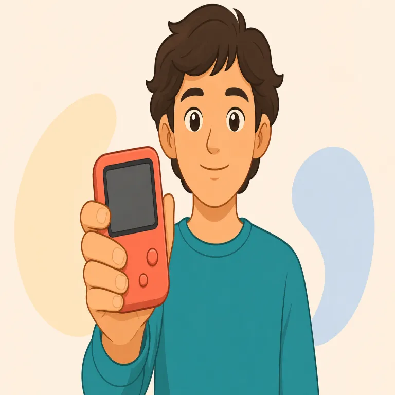 hand-held（手持ち式の・形容詞）の覚え方イラスト — hand「手」＋held「持たれた」と分け、「手に持たれた状態で使える」と覚えると定着しやすいです