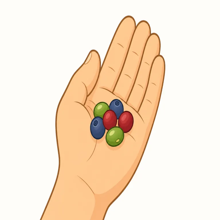 handful（一握りの・名詞）の覚え方イラスト — handful は hand + full から「手がいっぱいになる量」と考えると、この意味の「一握り」をそのままイメージできます
