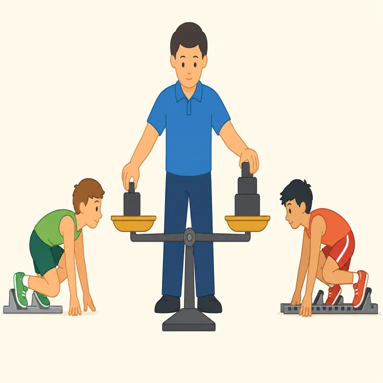 handicapper（ハンデをつける人・名詞）の覚え方イラスト — この意味では handicapper を handicap + -er と見ます