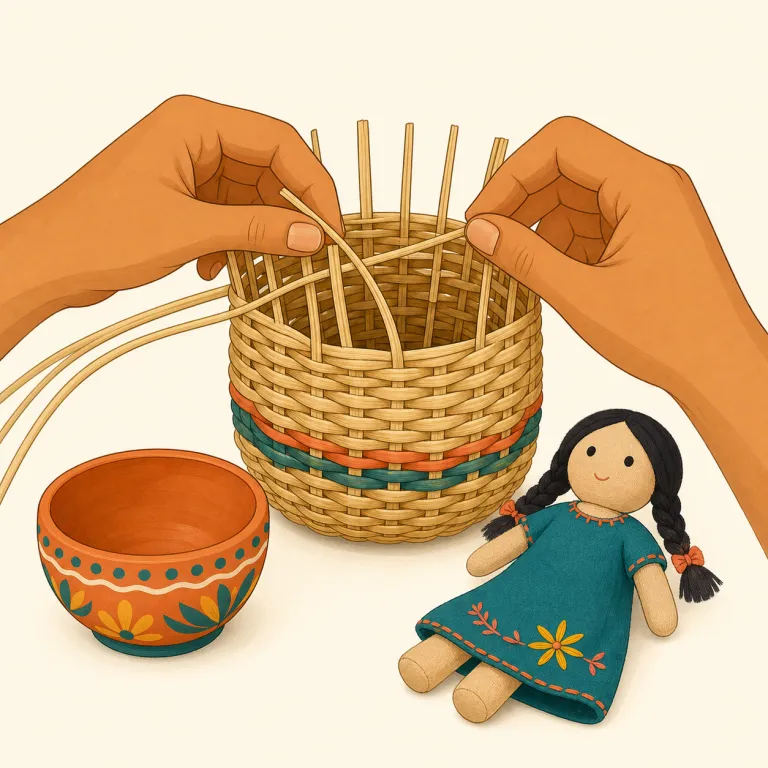 handicraft（手工芸品・名詞）の覚え方イラスト — hand + craft で「手で作る craft」と分けると覚えやすい