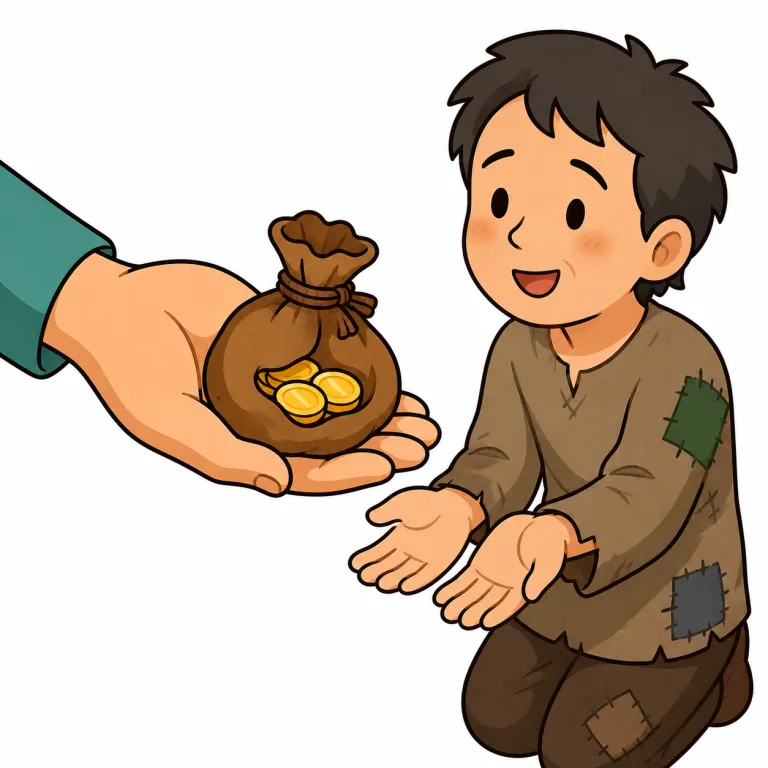handout（施し、援助金・noun）の覚え方イラスト