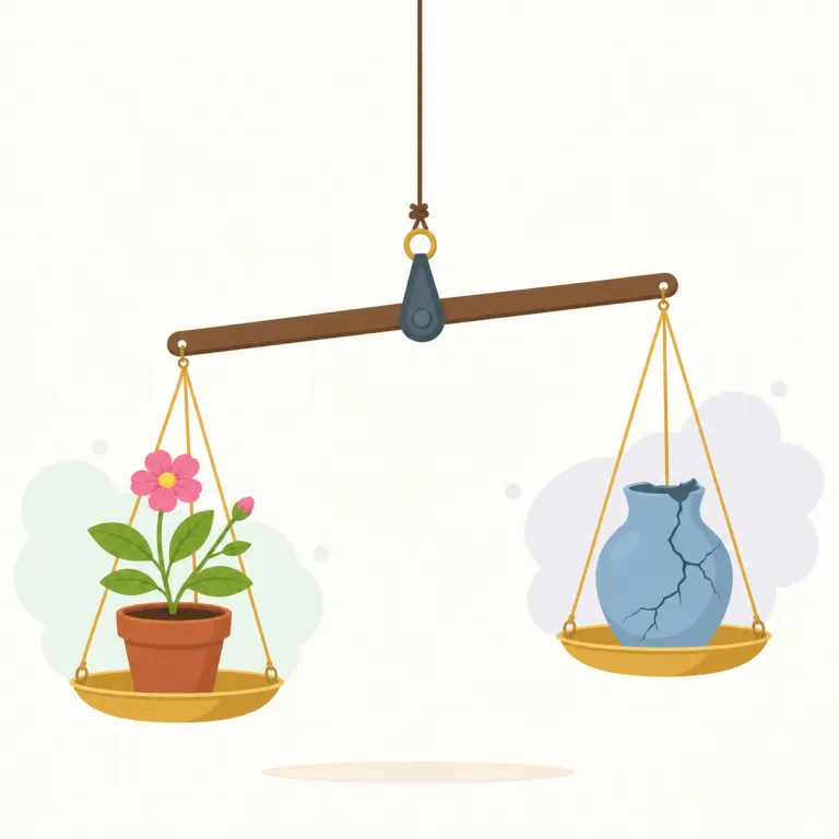 hang in the balance（不安定な状態にある・イディオム）の覚え方イラスト — hang in the balance は、結果が天秤の上でまだ傾かず、危うく宙に浮いているようなイメージです