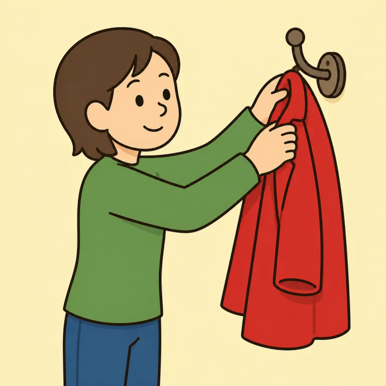 hang up（掛ける、つるす・phrasal_verb）の覚え方イラスト