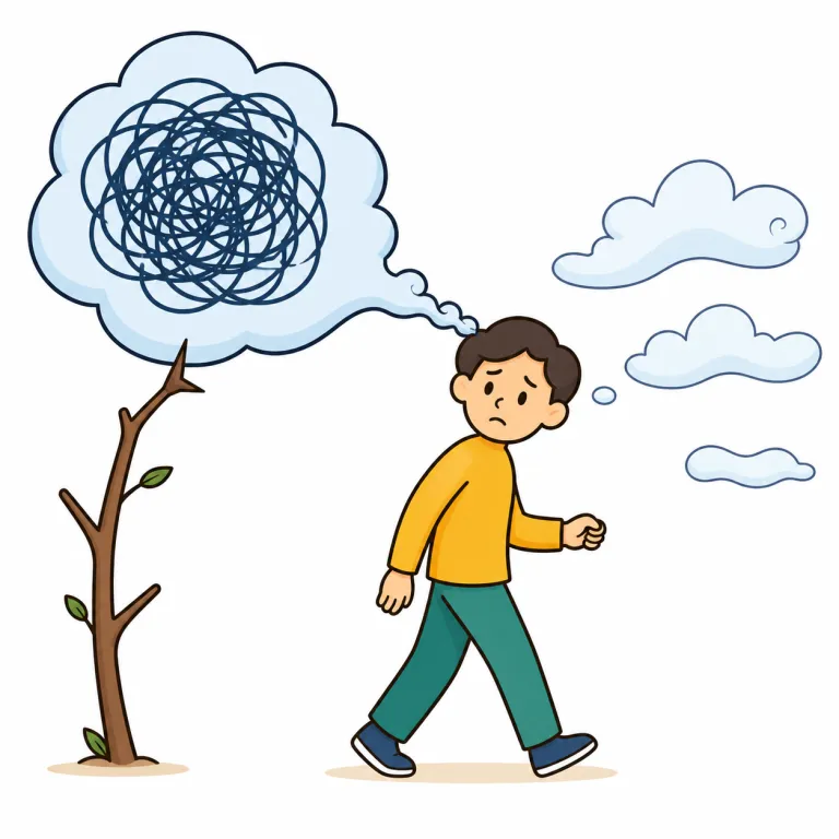 hang up（こだわる、悩む・phrasal_verb）の覚え方イラスト