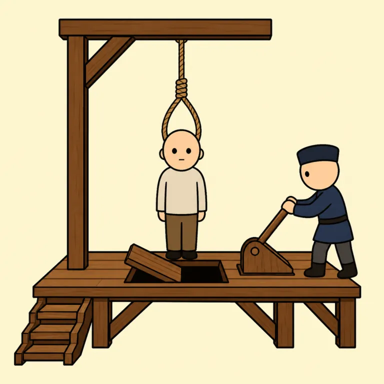 hang（絞首刑にする・verb）の覚え方イラスト