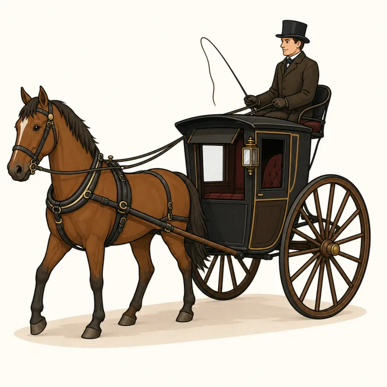 hansom（二輪辻馬車・名詞）の覚え方イラスト — まず "hansom cab" というまとまりで覚えると定着しやすい語です