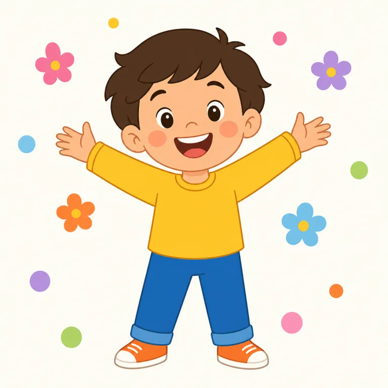 happy（幸せな、うれしい、喜んで〜する・形容詞）の覚え方イラスト — まず「気分が上向きで、見てわかる明るさ」が happy の中心