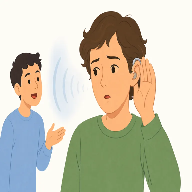 hard of hearing（耳が遠い・イディオム）の覚え方イラスト — hard は「硬い」だけでなく「難しい」という意味もあります