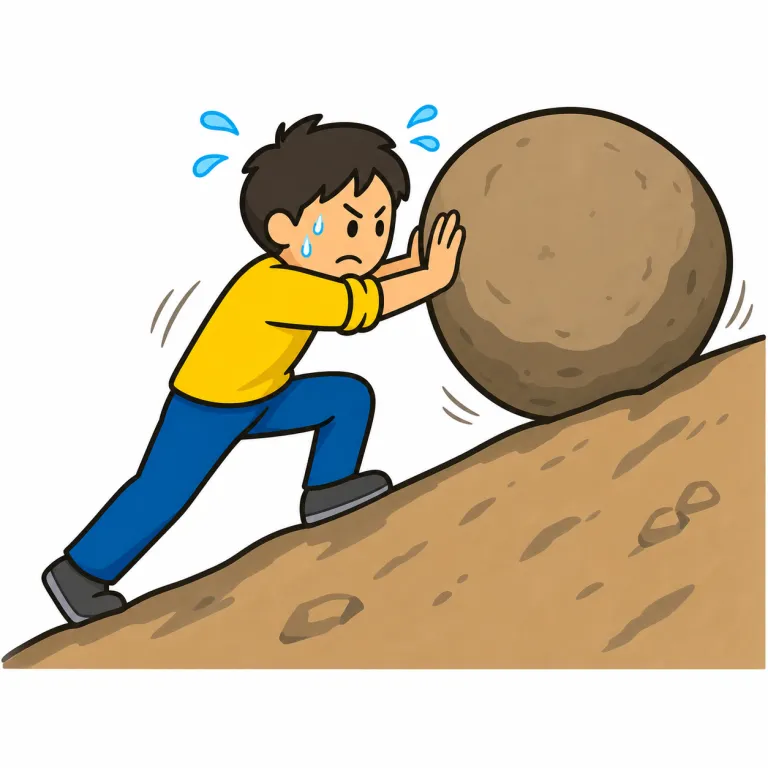 hard（一生懸命に・adverb）の覚え方イラスト