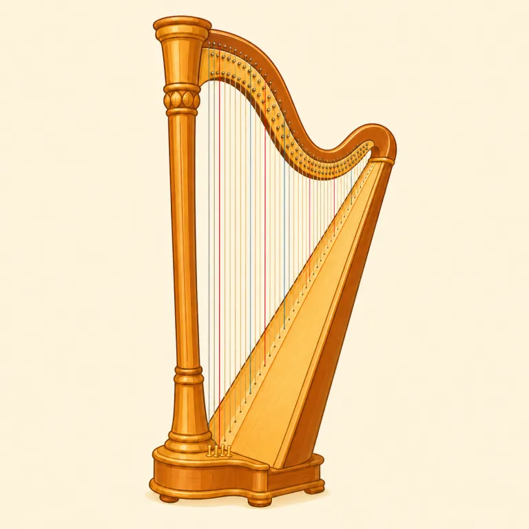 harp（ハープ・名詞）の覚え方イラスト — harp は、何本もの弦を指ではじく「ハープ」