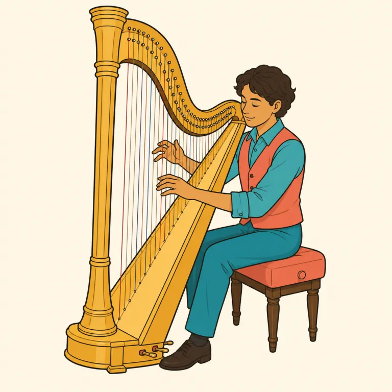 harpist（ハープ奏者・noun）の覚え方イラスト