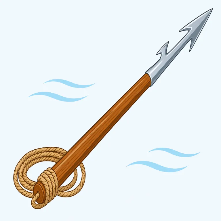 harpoon（銛・名詞）の覚え方イラスト — spear（槍）を知っていると覚えやすい語で、harpoon は「海で大物を仕留めるための特別な槍」という位置づけ