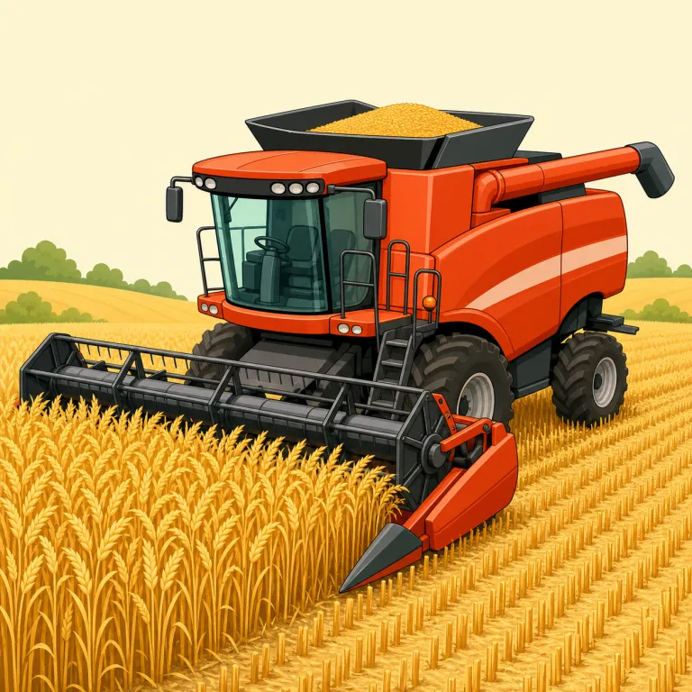 harvester（収穫機・名詞）の覚え方イラスト — harvest（収穫）に -er が付いて「収穫するもの」と押さえると覚えやすいです