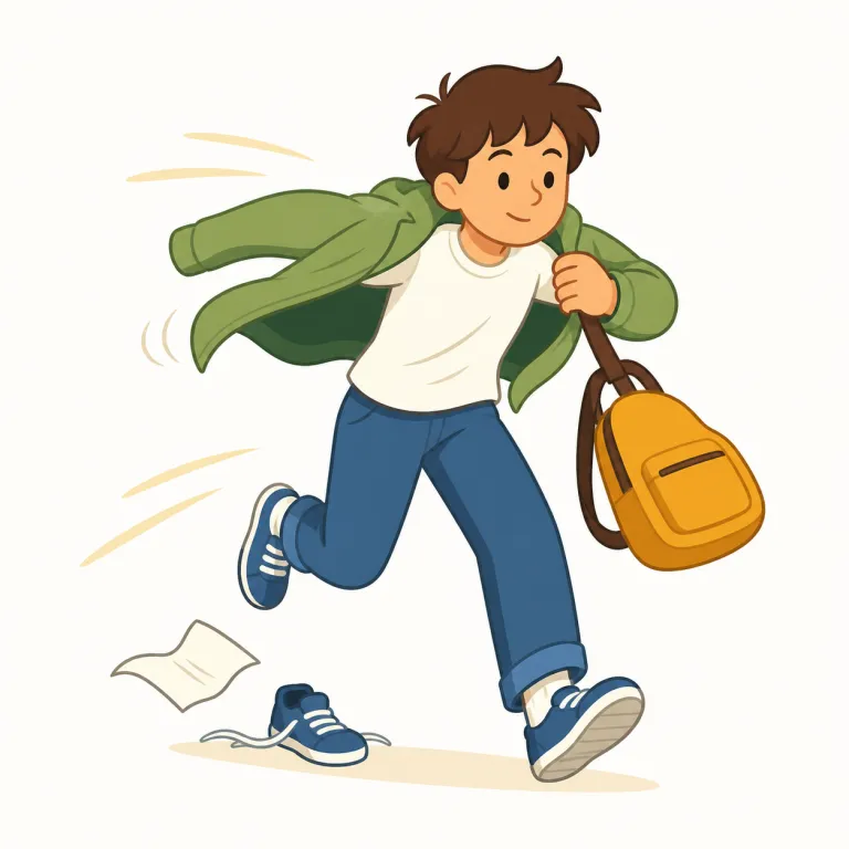 hastily（急いで・副詞）の覚え方イラスト — hastily は hasty「急ぎすぎた」に -ly が付いた副詞として覚えます