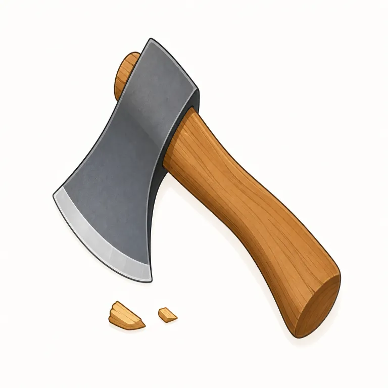 hatchet（手斧・名詞）の覚え方イラスト — axe（斧）を知っていると、hatchet は「もっと小さく、片手で扱う斧」として覚えやすい語です
