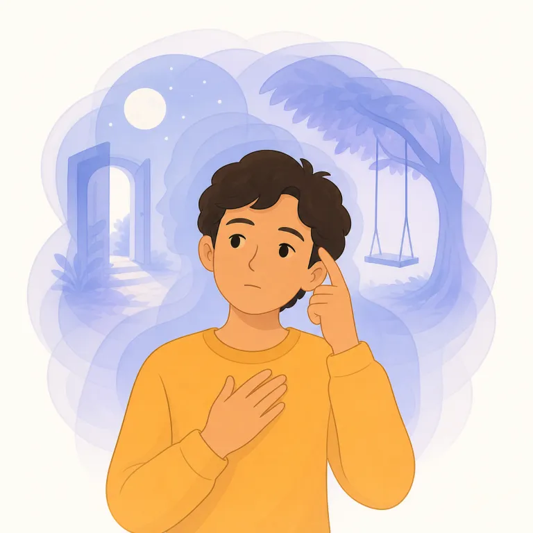 haunting（心に残る、つきまとうような・形容詞）の覚え方イラスト — haunting はまず動詞 haunt「つきまとう・何度も現れる」を押さえると覚えやすいです