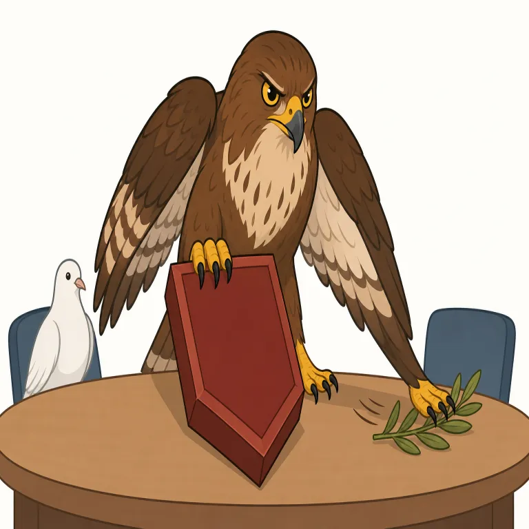 hawkish（タカ派の・形容詞）の覚え方イラスト — まず hawk（タカ）と対で dovish（ハト派の）を一緒に覚えると定着しやすいです