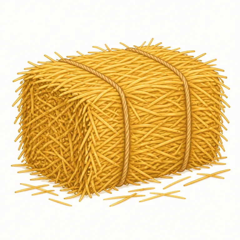 hay（干し草・名詞）の覚え方イラスト — 牧場の場面で覚えると定着しやすい語です