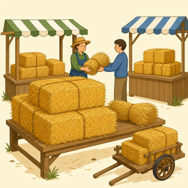 haymarket（干し草市場・名詞）の覚え方イラスト — hay と market にそのまま切って覚えるのが最短です