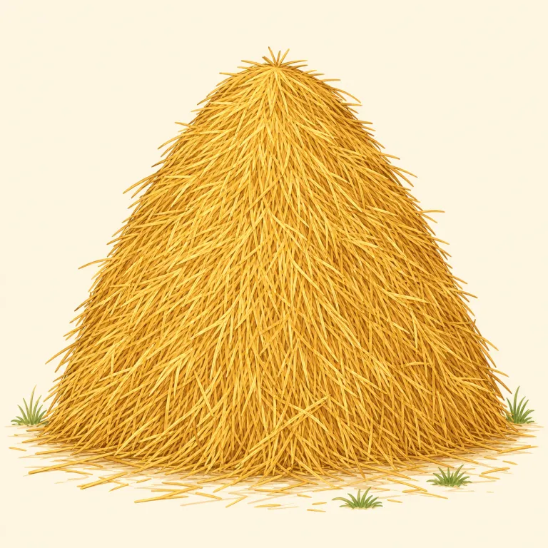 haystack（干し草の山・名詞）の覚え方イラスト — hay + stack でそのまま「干し草を積み上げた山」