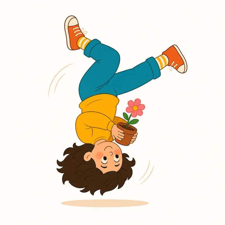 head over heels（夢中になって、すっかり惚れ込んで、真っ逆さまに・イディオム）の覚え方イラスト — まず形で覚えると残りやすい表現です