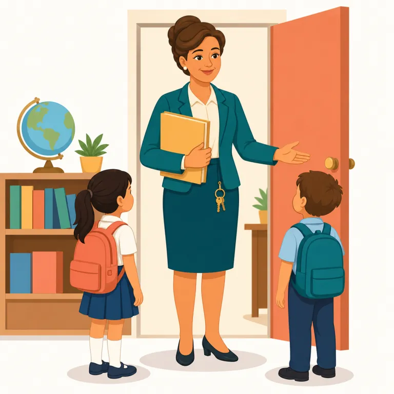 headmistress（校長・名詞）の覚え方イラスト — まず head を「組織のいちばん上」、mistress を「女性側の立場語」と見て、学校のトップにいる女性とイメージすると入りやすいです