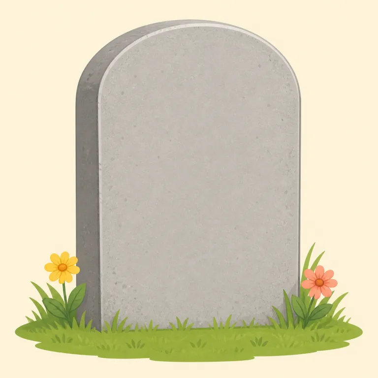 headstone（墓石・名詞）の覚え方イラスト — head と stone を見たら、まず「墓の head 側に立つ stone」と位置つきの情景で覚える