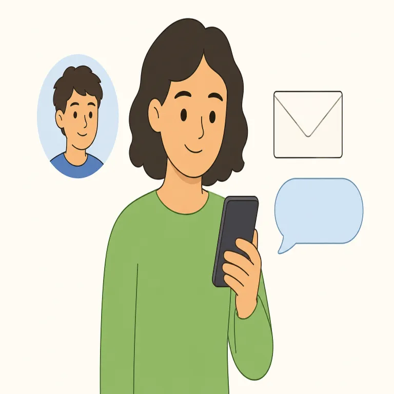 hear from（連絡を受ける・句動詞）の覚え方イラスト — hear は「聞く」ですが、hear from では from が「誰から」を示すので、「相手の側から声や便りが届く」とまとめて覚えると残りやすいです