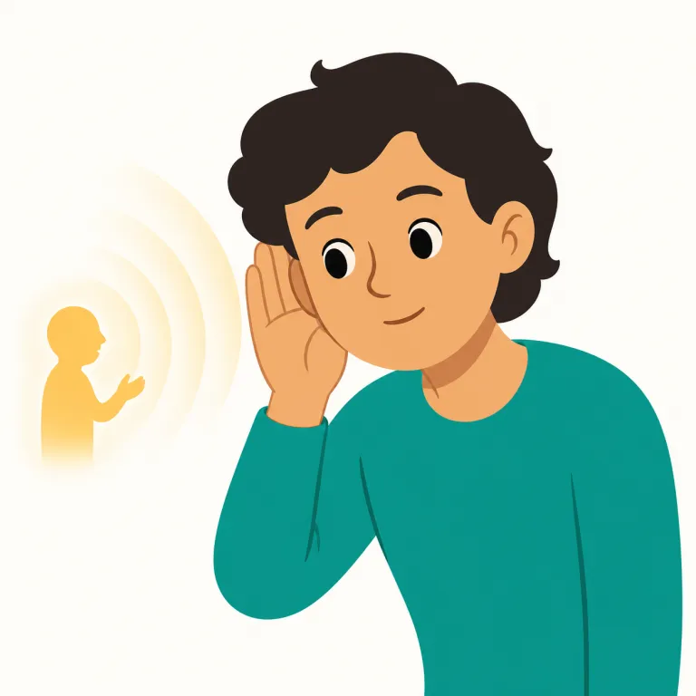 hearken（耳を傾ける、注意深く聞く・動詞）の覚え方イラスト — hear が核にある語だと押さえると覚えやすいです