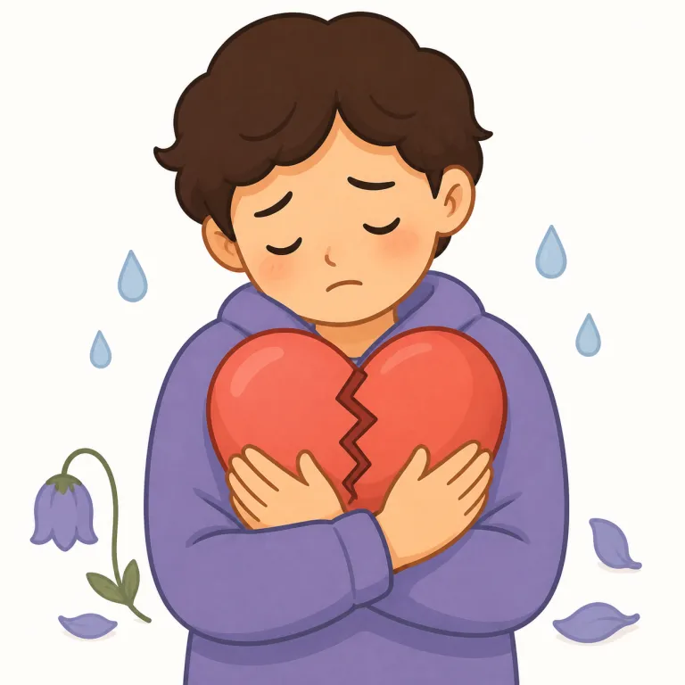 heartbreaking（胸が張り裂けるような・形容詞）の覚え方イラスト — heart + breaking と切ると覚えやすい語です