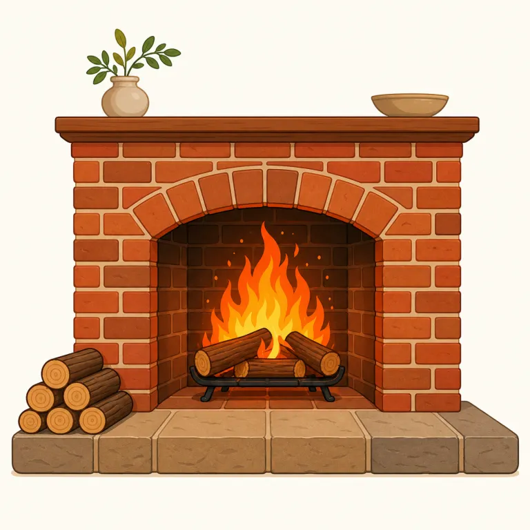 hearth（暖炉・名詞）の覚え方イラスト — hearth は heart に近い綴りなので、「家の heart にある火」と覚えると、この語の比喩性がつかみやすいです