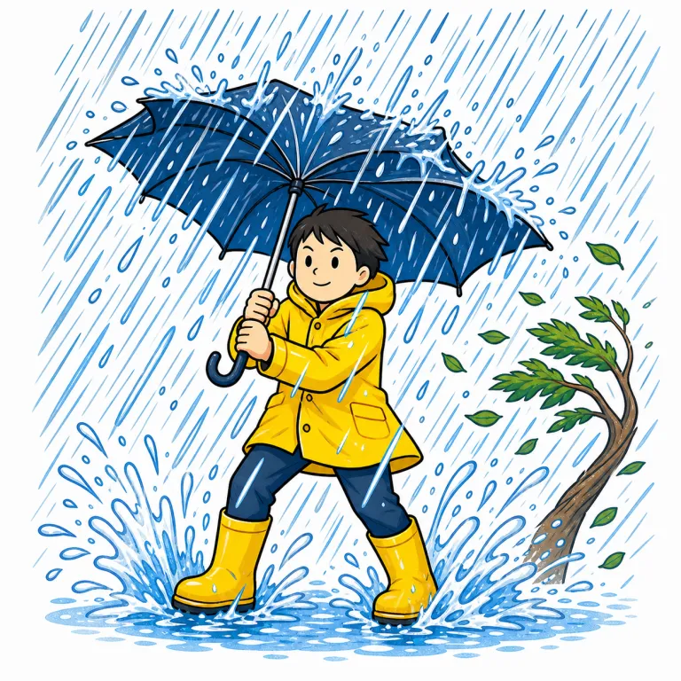 heavily（激しく・adverb）の覚え方イラスト