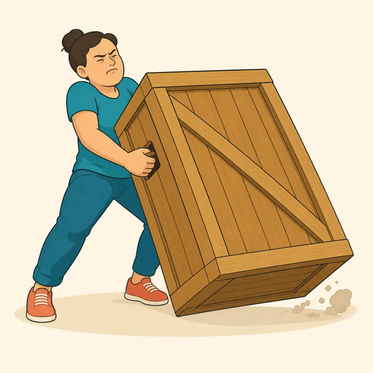 heaving（持ち上げる・動詞）の覚え方イラスト — heaving は heavy「重い」を連想すると、ただ軽く lift するのではなく、重さに逆らってよいしょと持ち上げる動作として覚えやすいです