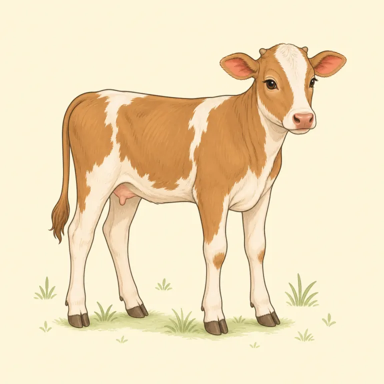 heifer（若い雌牛（未経産牛）・名詞）の覚え方イラスト — cow（雌牛）を軸に、bull（雄牛）、calf（子牛）とセットで覚えると整理しやすい語です